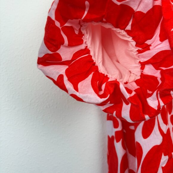 Magaschoni Linen Puff Sleeve Dress - Poppy Red & White Size M - Picture 5 of 9
